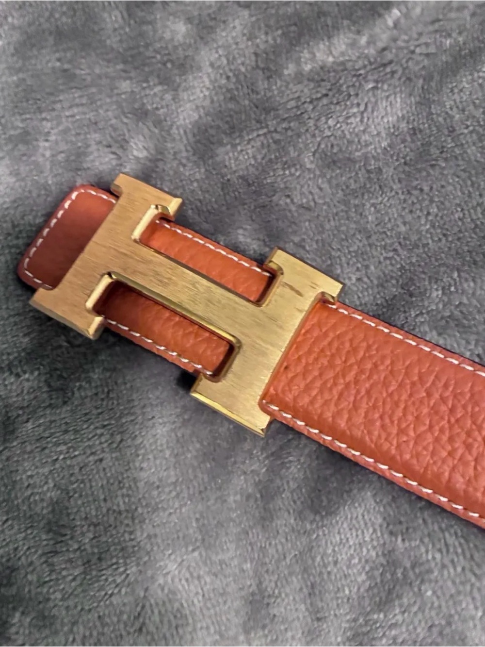 Women’s Leather Belt in Orange with Gold H Buckle